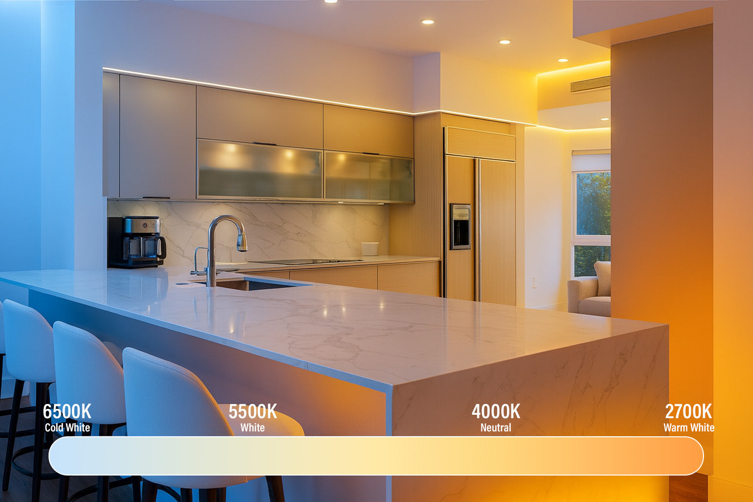 title:🌈 Tuneable White Spectrum///desc:Easily adjust from warm 2700K to crisp 6500K—creating the perfect ambience for any moment, from cozy evenings to bright, focused workspaces.